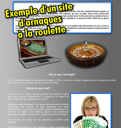 Exemple d'arnaque à la roulette trouvée sur Google.