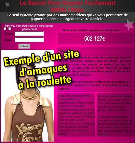 Autre exemple d'arnaque à la roulette trouvée sur Google.