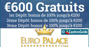 EuroPalace Casino, un Microgaming doté de 600 jeux et 600 €/$/£/C$ de bonus.