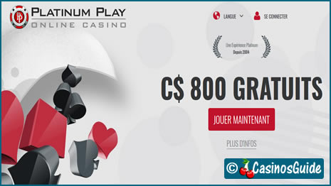 Casino Platinum Play et ses 800 €/$/£/C$ de bonus pour vos 3 premiers dépôts.