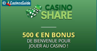 Casino Share, en ligne depuis 2006, vous propose 500 €/$/£/C$ de bonus.