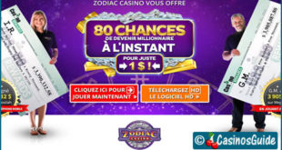 Casino Zodiac, pour 1 €/$/£/C$, recevez 80 tours gratuits sur une machine à sous.