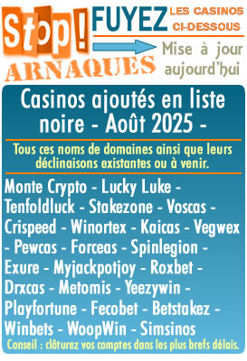 Liste noire des casinos en ligne (arnaques).
