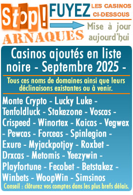 Liste noire des casinos en ligne (arnaques).