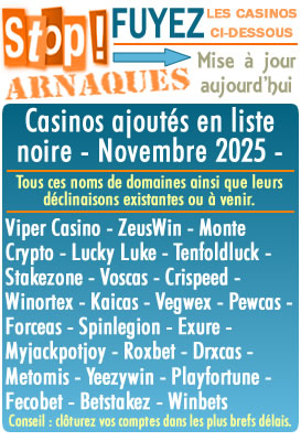 Liste noire des casinos en ligne (arnaques).